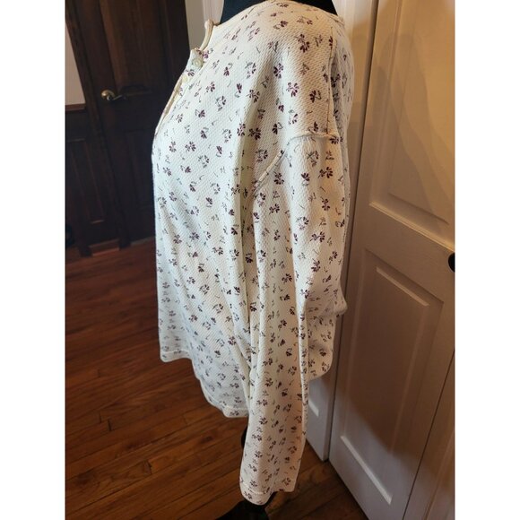 Vintage 90s/Y2K Ivory Burgundy Floral Layered Look Waffle Knit Henley XL Cottage - Picture 5 of 7